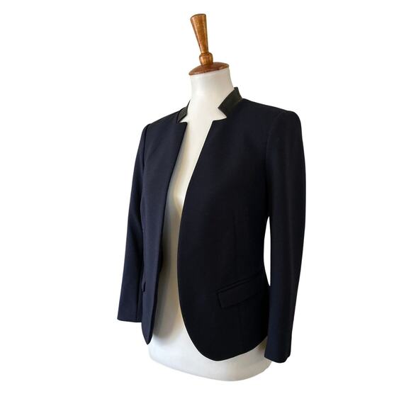 Rebecca Taylor Navy Blazer with Lamb Leather Collar & Peplum Hem – Stud Detail - Picture 4 of 7